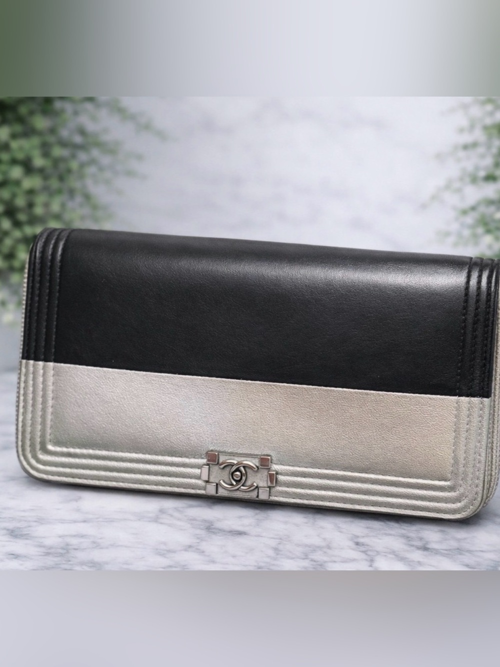 CHANEL Limited Edition Bicolor Black & Silver Long Boy Wallet